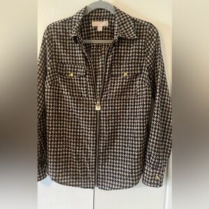 Black and Tan Houndstooth Zip-Up Shirt by Micheal Kors
